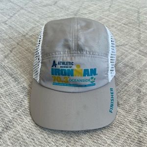 Ironman Finisher Grey/White Athletic Workout Running Adjustable 5 Panel Mesh Hat